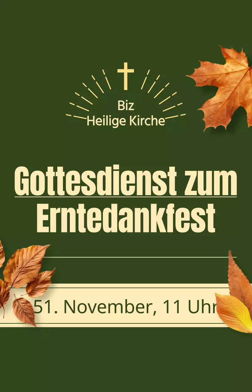 Ein kirchlicher Herbstgottesdienst mit einem Text zum Erntedankfest und einer Fotoillustration von fallenden Blättern.