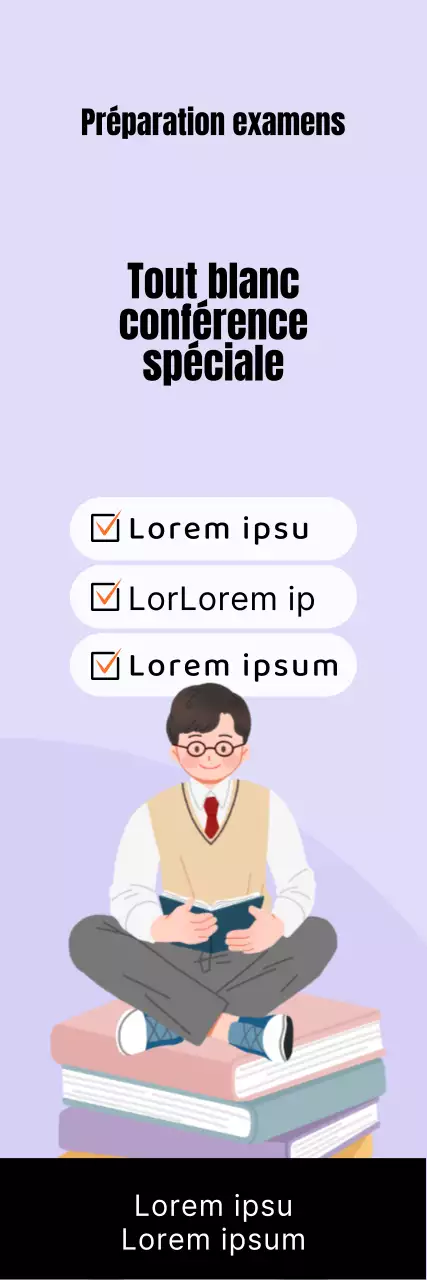 Promotion d'une école avec une illustration d'un étudiant en train d'étudier sur un fond mauve