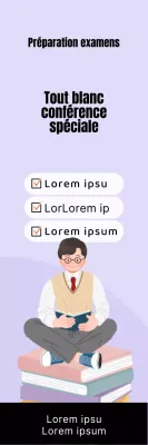 Promotion d'une école avec une illustration d'un étudiant en train d'étudier sur un fond mauve