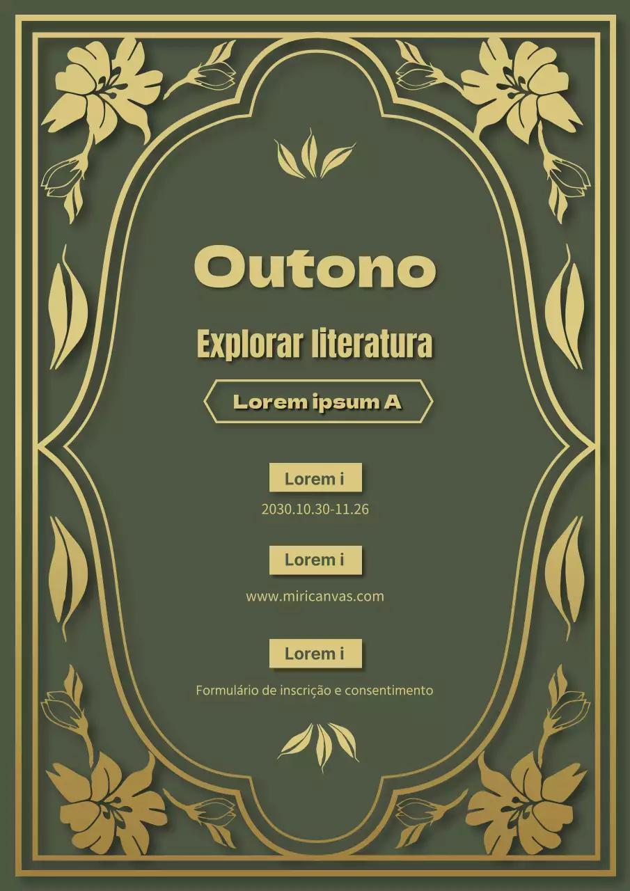 Feira de outono vintage com flores e folhagem em tons de azeitona e dourado