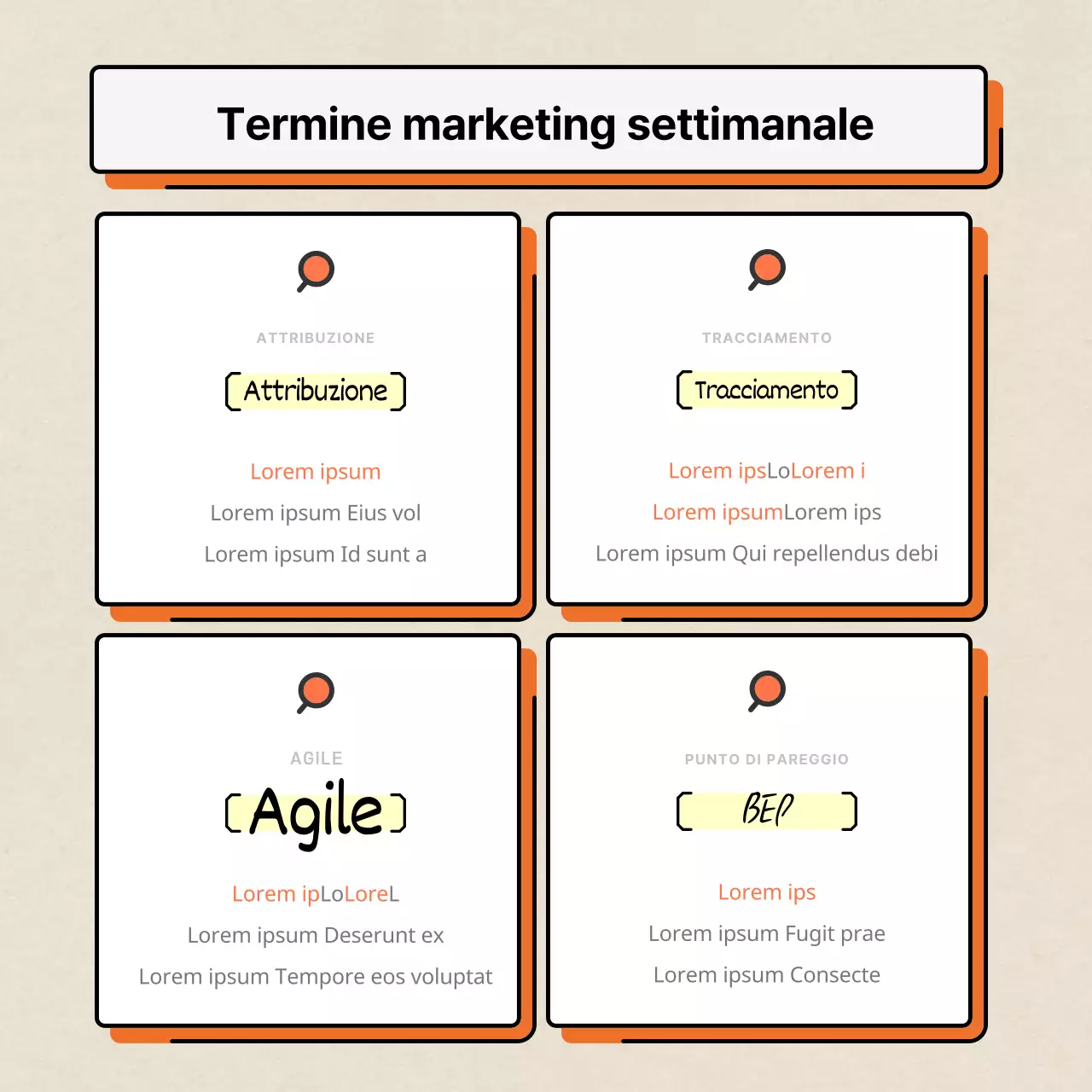Arancione e bianco, moderno e pulito, che mette in evidenza le informazioni di marketing