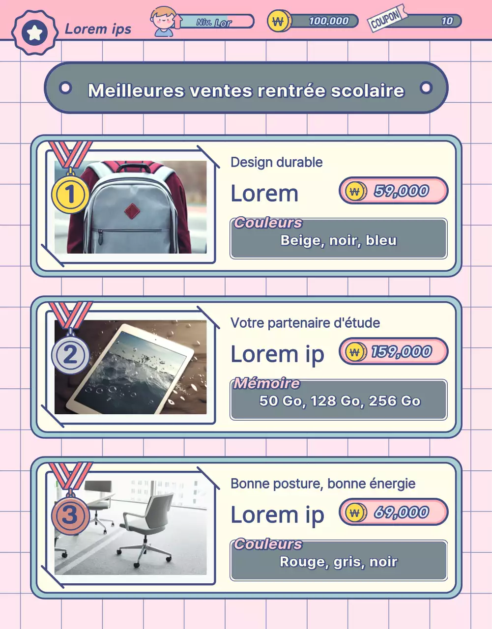 Articles de rentrée scolaire avec des éléments pastel de tableau noir et d'écran de jeu