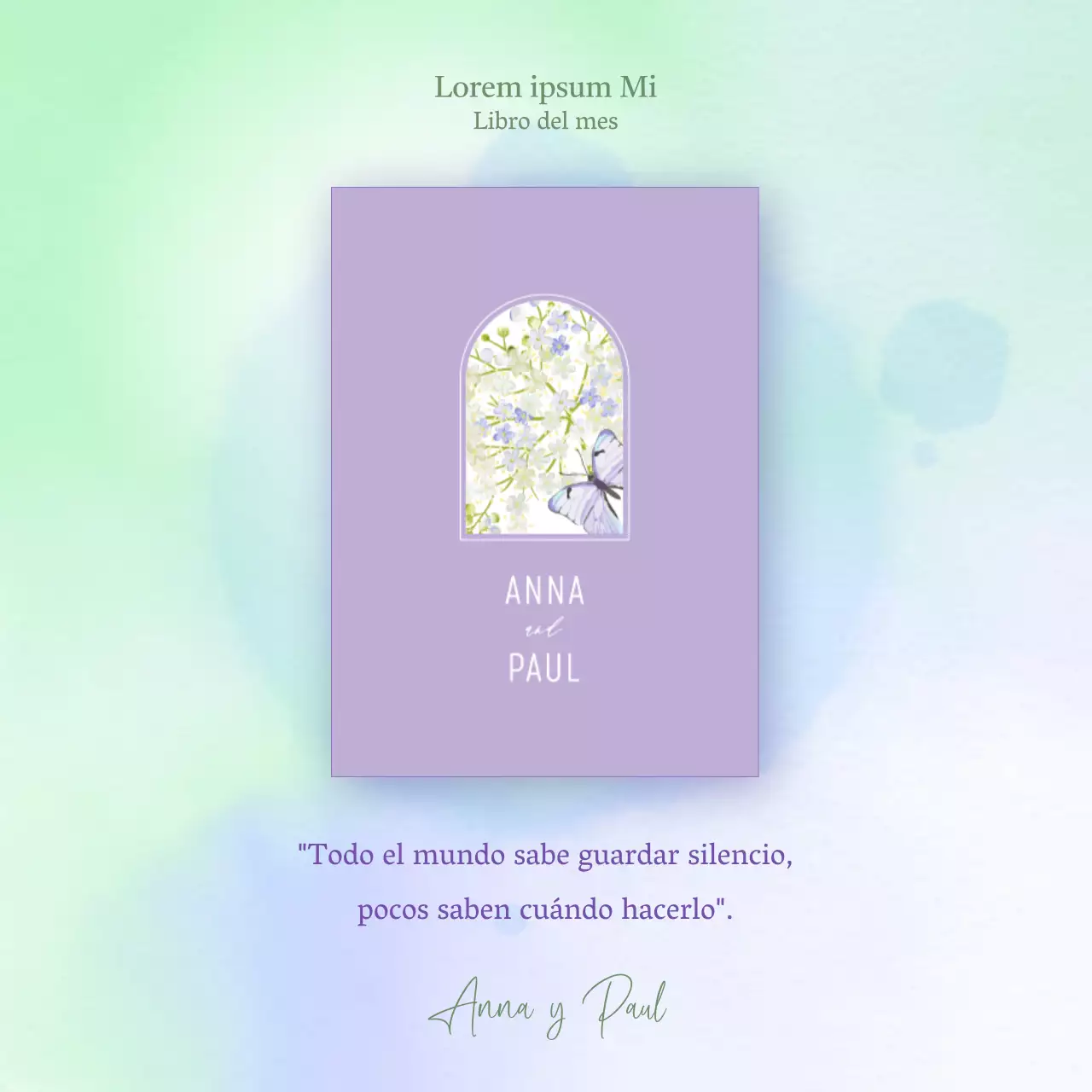 Promoción de recomendación de libros suave con fondo degradado púrpura y menta V2