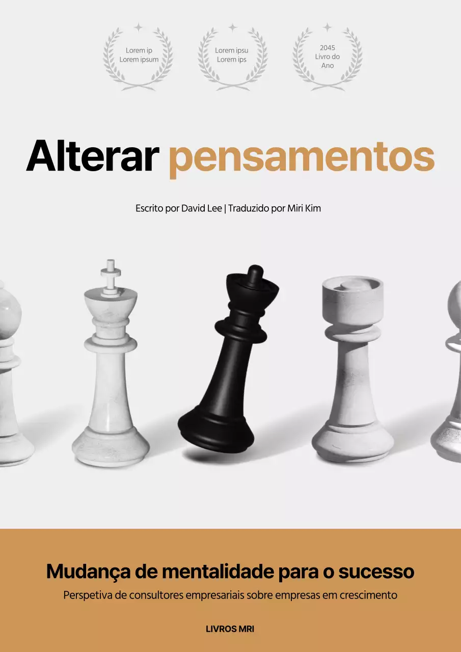 Livro de autoajuda com um design moderno de tabuleiro de xadrez em dourado monocromático