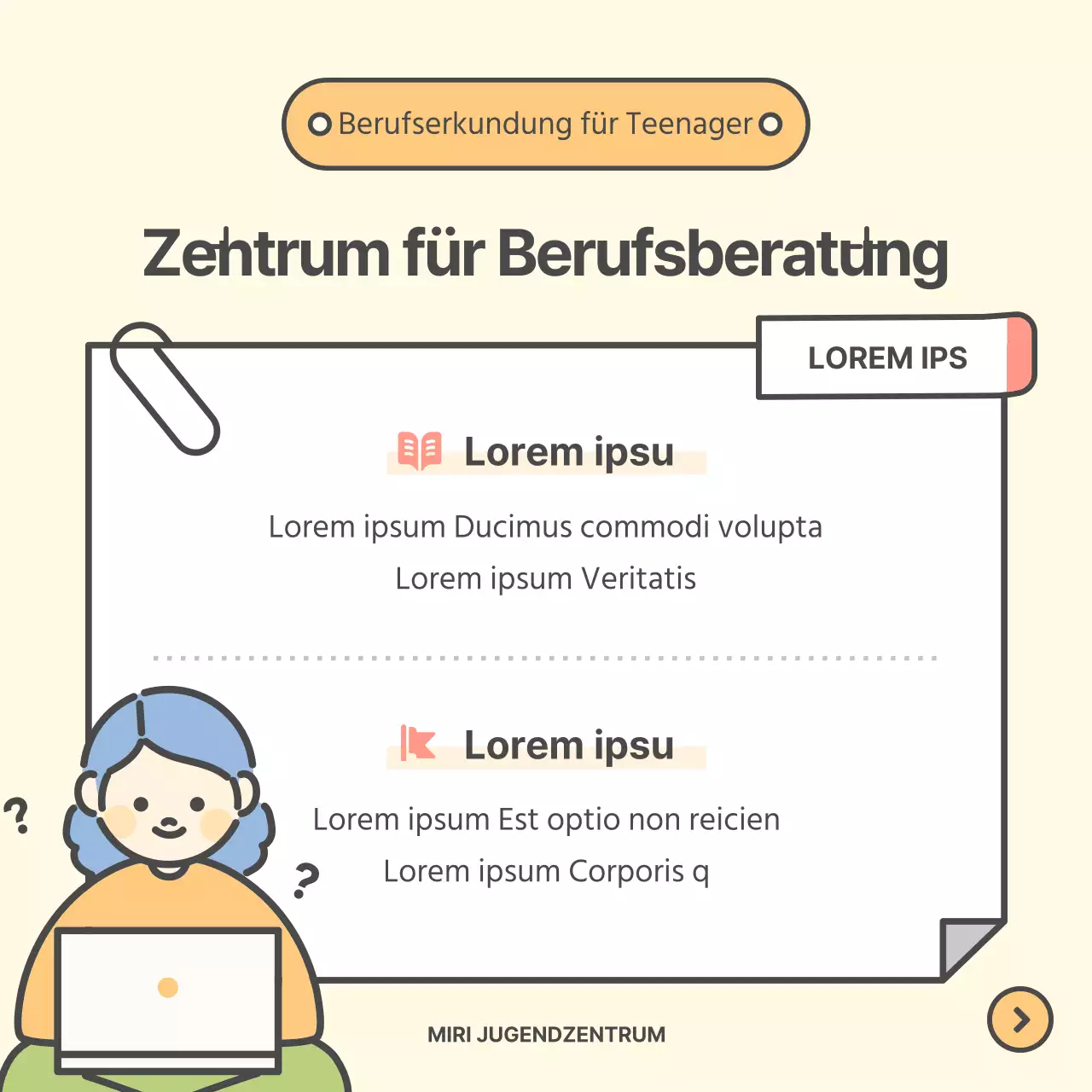Werbung für ein hübsches gelbes und chartreusefarbenes Berufsberatungszentrum