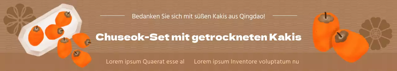 Ein hübsches Chuseok-Geschenkset mit getrockneten Kakis als Vorbestellung mit einer Aquarellillustration von getrockneten Kakis auf braunem Hintergrund