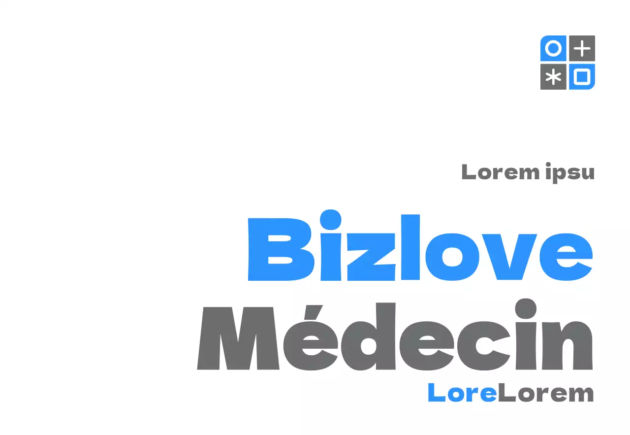 Promotionnel avec un design simple comportant un logo bleu et gris et le nom du cabinet.