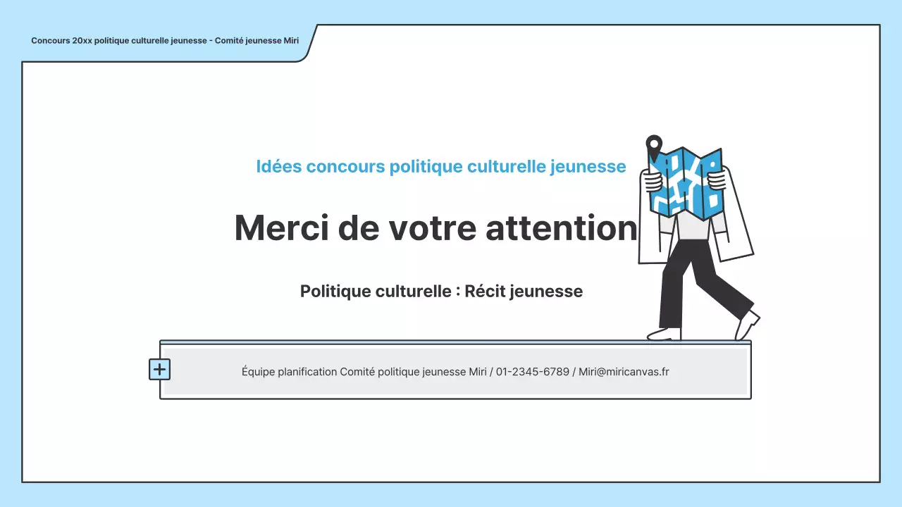 Une proposition politique avec une illustration claire en bleu clair et une forme de point d'indice.