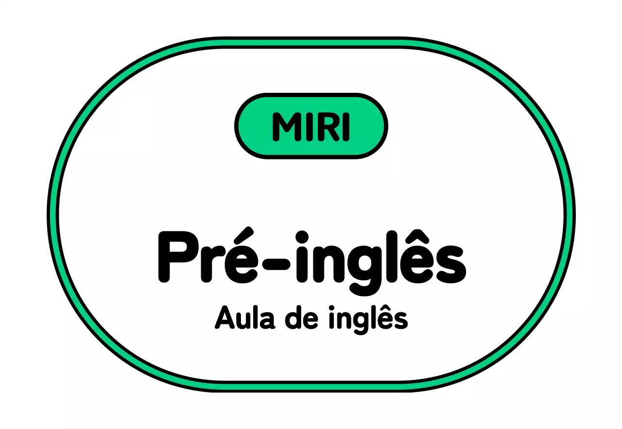 Um simples cartaz de escola com texto em preto, branco, verde e roxo em pré-inglês e ilustrações emolduradas.