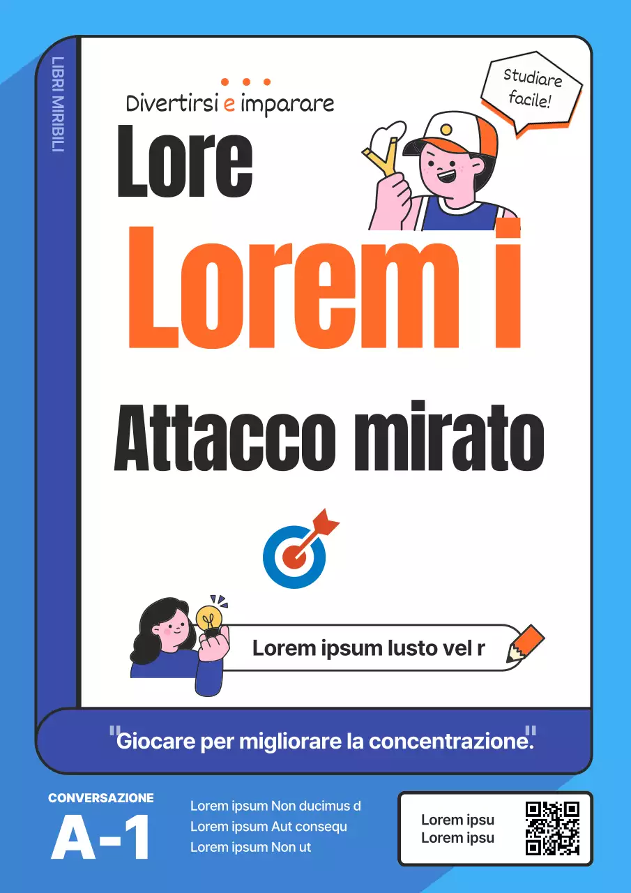 Copertina blu e arancione di un libro di conversazione di base in inglese per la scuola media.