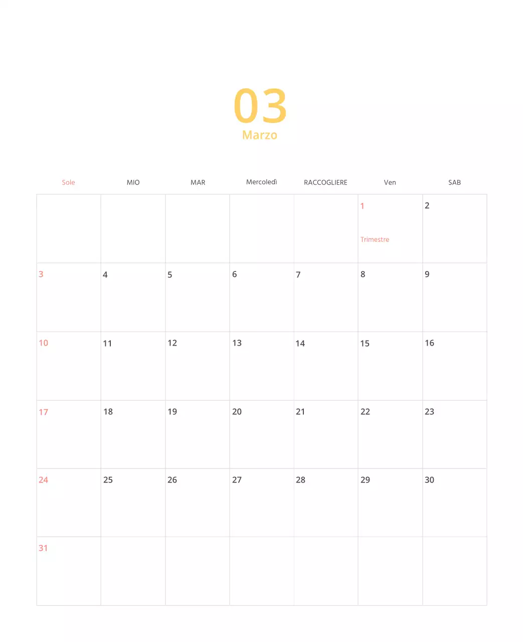 Calendario illustrato multicolore