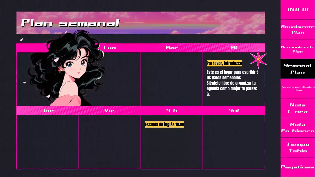 Agenda de animación CityPop en degradado negro y rosa