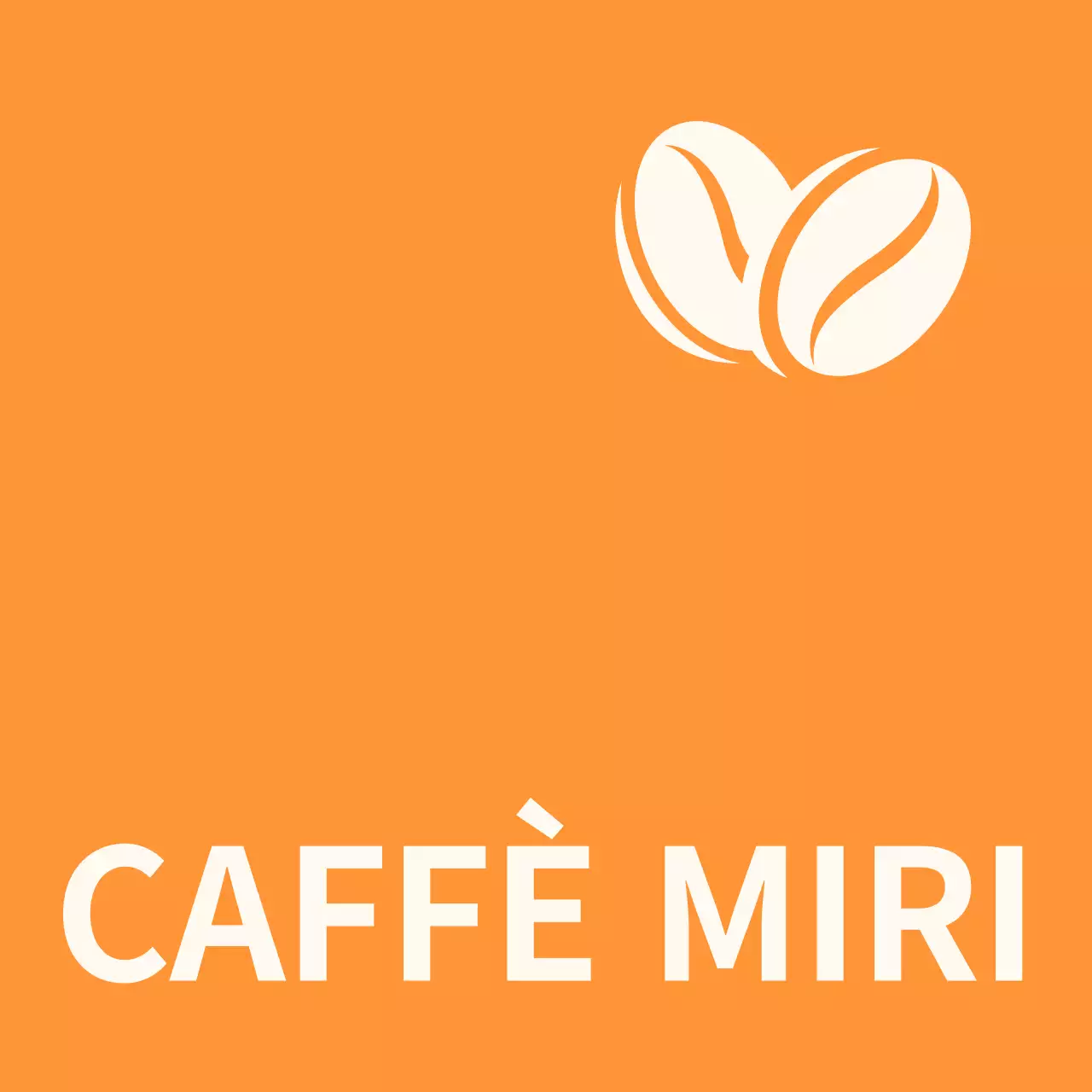 Insegna semplice con testo Miricafe arancione e bianco e nero e illustrazioni di fagioli.