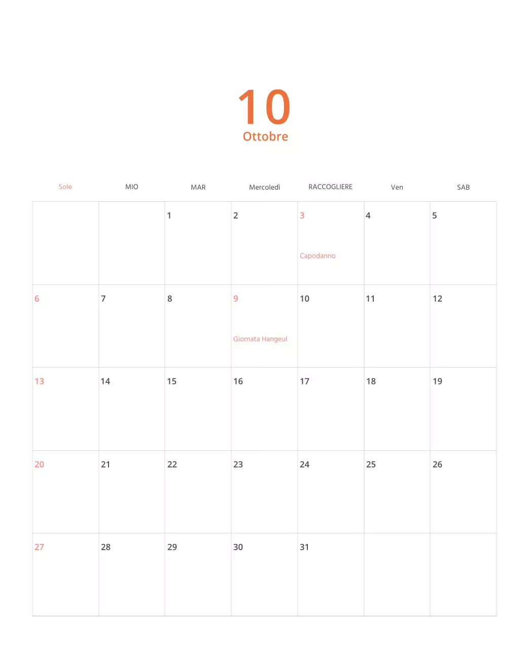 Calendario illustrato multicolore