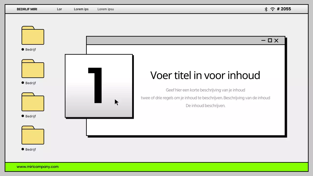 Eenvoudige computer desktop UI in grijs en chartreuse Bedrijfsprofiel