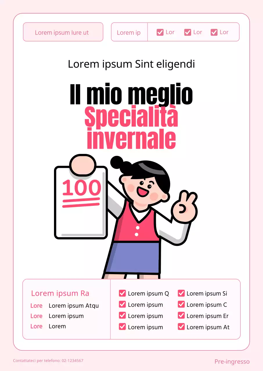 Promuovete una scuola con un concetto di foglio d'esame con l'illustrazione di uno studente che tiene in mano un foglio d'esame rosa.