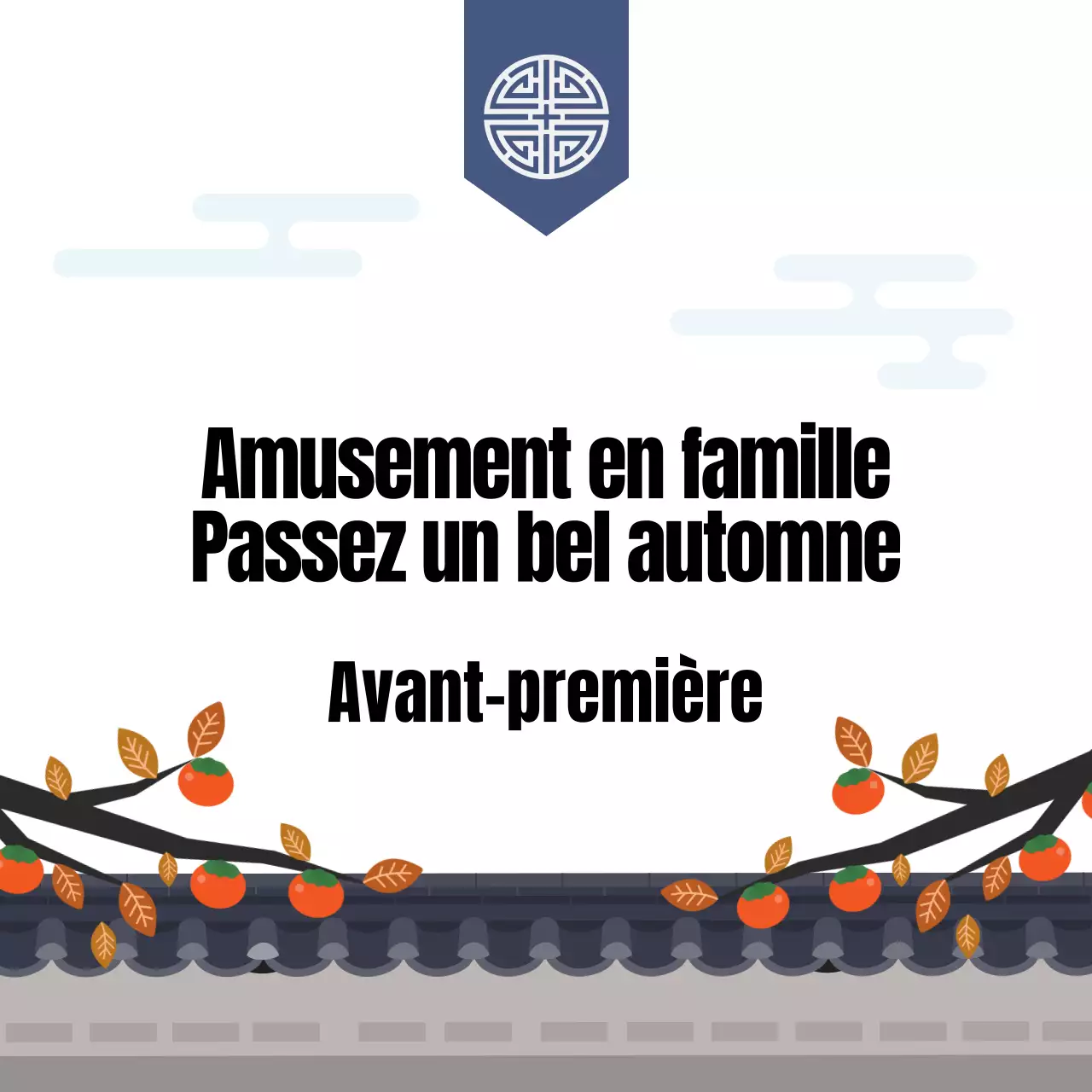 Les vœux de la mi-automne avec des drapeaux traditionnels bleus et des arbres à kakis