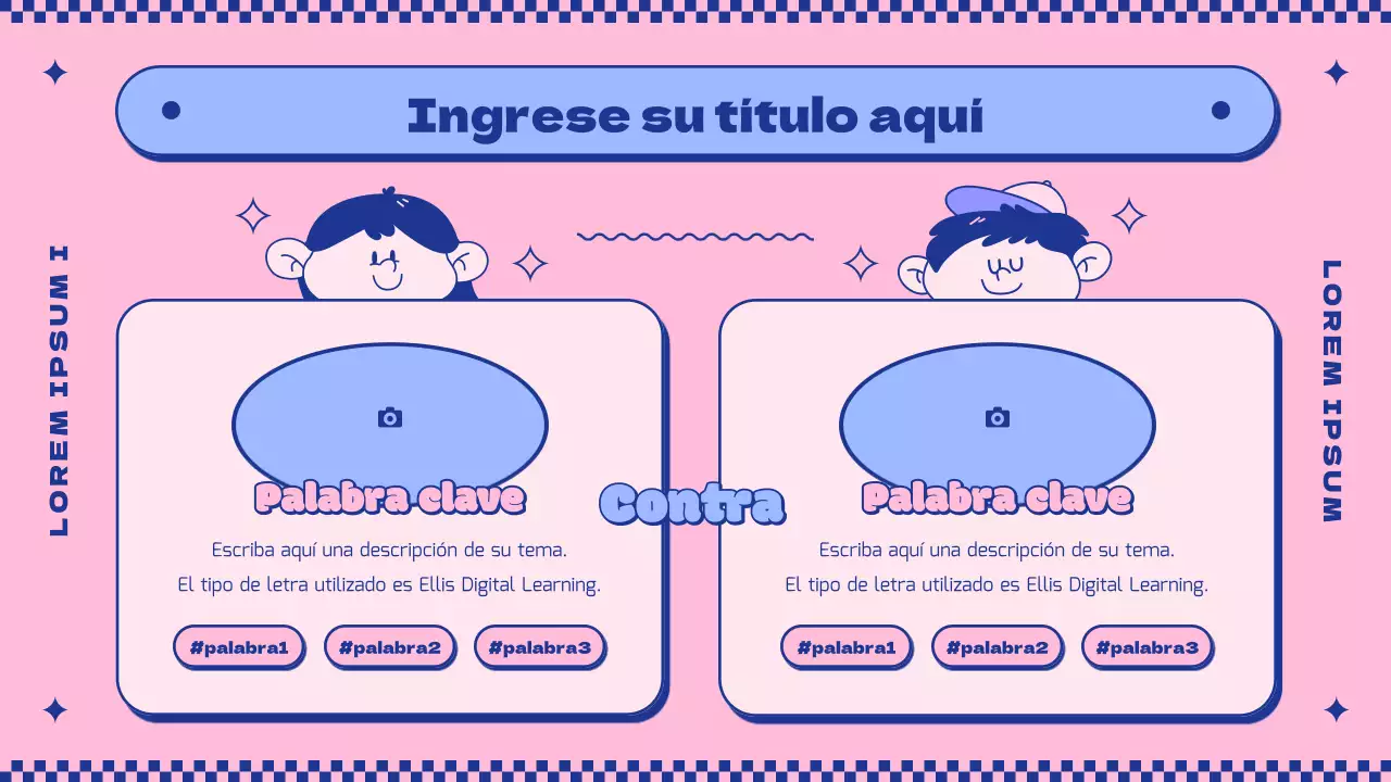 Introducir el concepto de simpáticos personajes rosas y morados