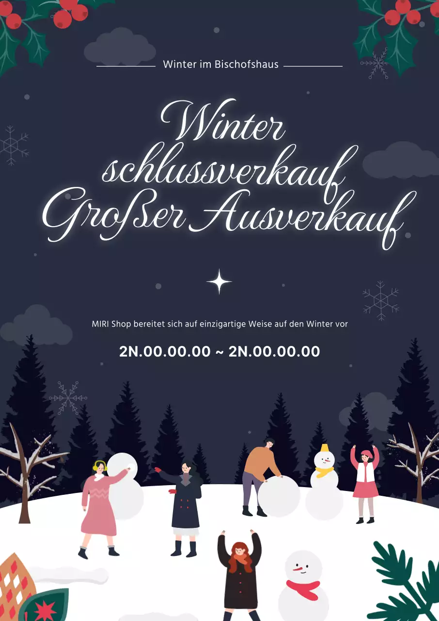 Ein Leitfaden für den Winterschlussverkauf mit hübschen Illustrationen in Marineblau und Weiß