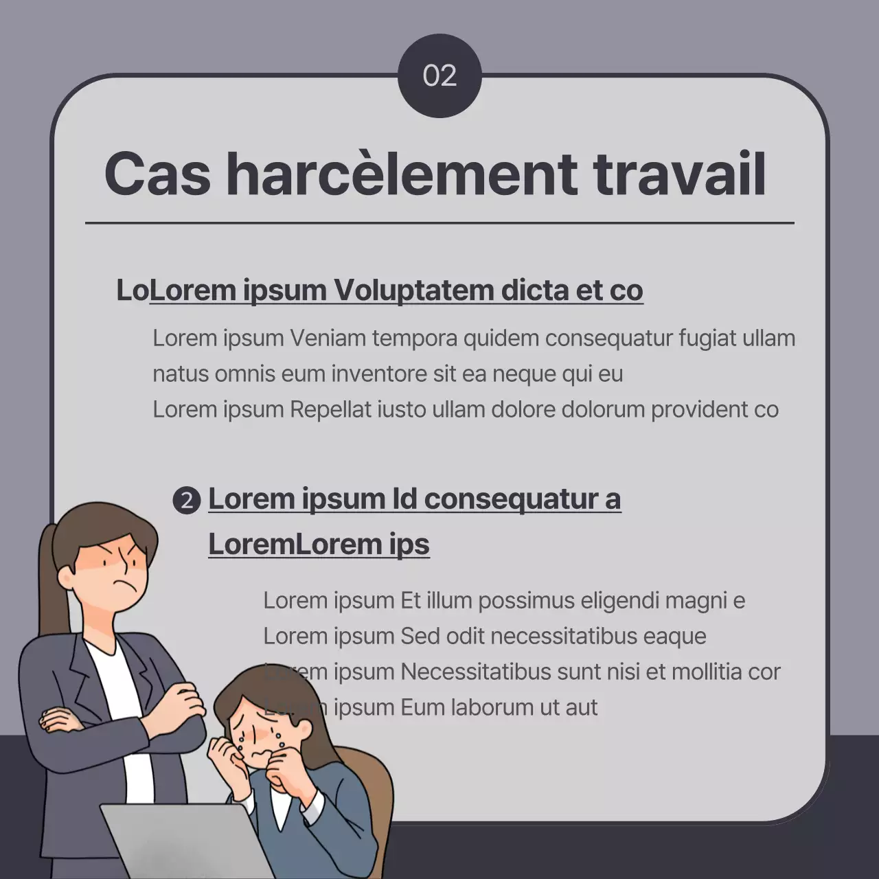 Un guide pour dénoncer le harcèlement au travail en marine et gris vintage