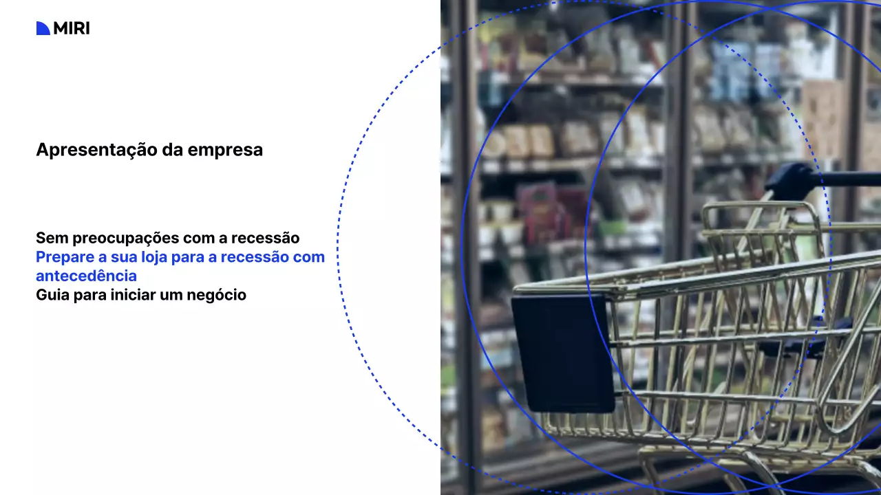 Um guia para iniciar um centro comercial com um esquema de cores branco, azul e preto e uma disposição em grelha