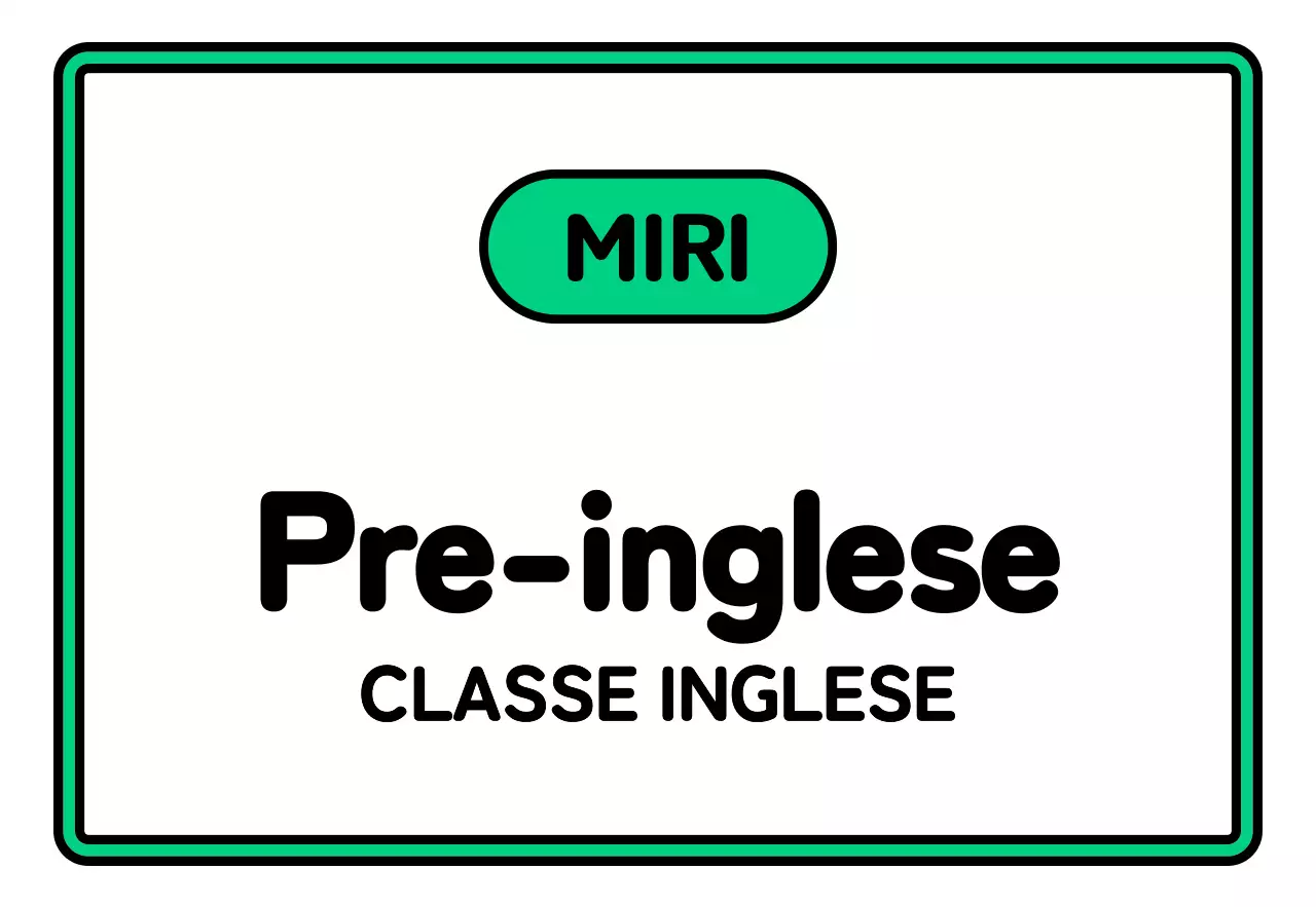 Un semplice cartello scolastico con testo preinglese nero, bianco, verde e viola e illustrazioni incorniciate.