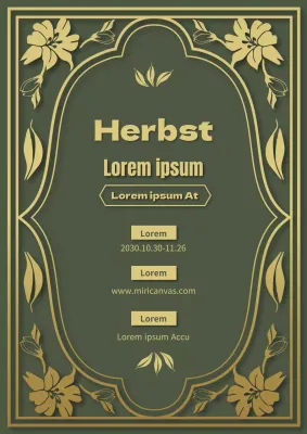 Herbstlicher Jahrmarkt mit oliv- und goldfarbenen Blumen und Blättern