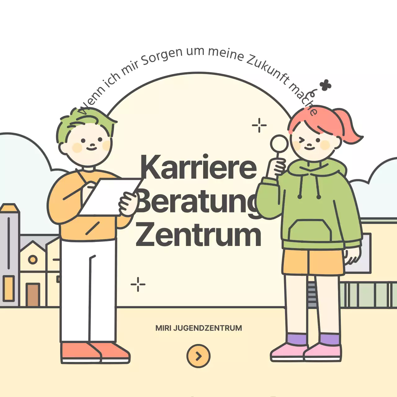 Werbung für ein hübsches gelbes und chartreusefarbenes Berufsberatungszentrum