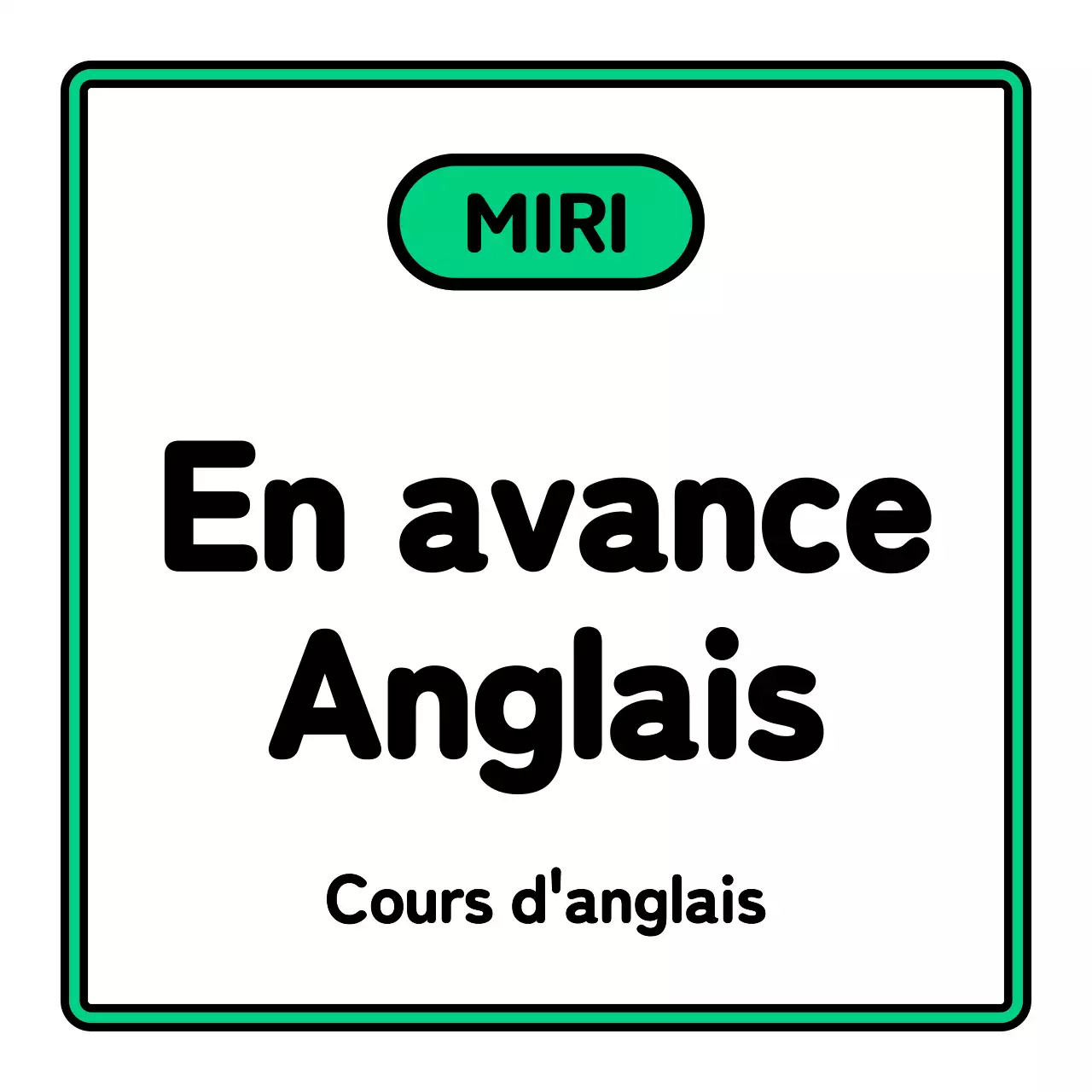 Un simple panneau d'école avec un texte pré-anglais en noir, blanc, vert et violet et des illustrations encadrées.