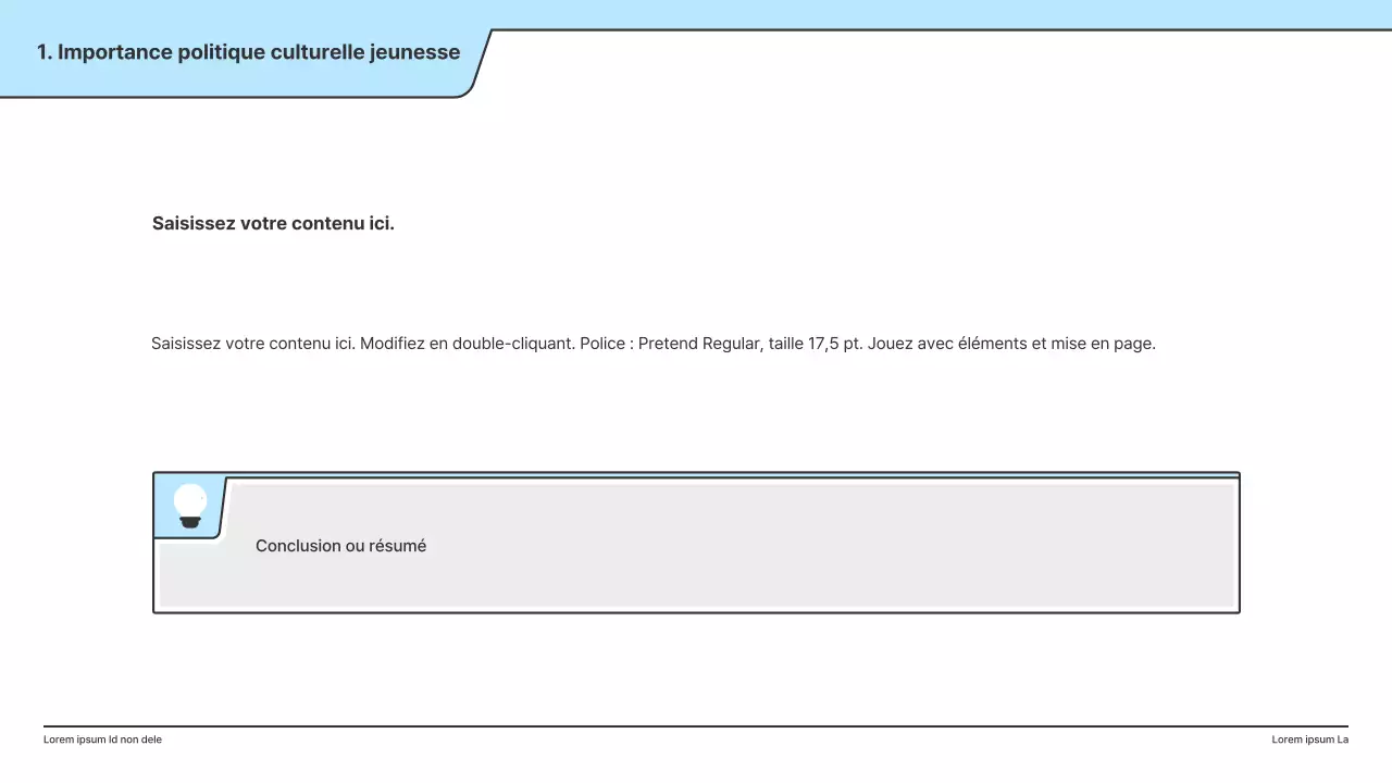 Une proposition politique avec une illustration claire en bleu clair et une forme de point d'indice.