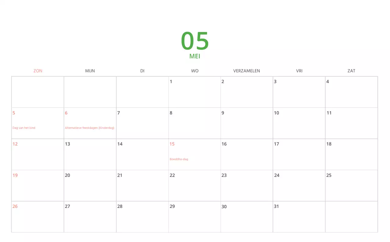 Schattige geïllustreerde groene bureaukalender met familiethema