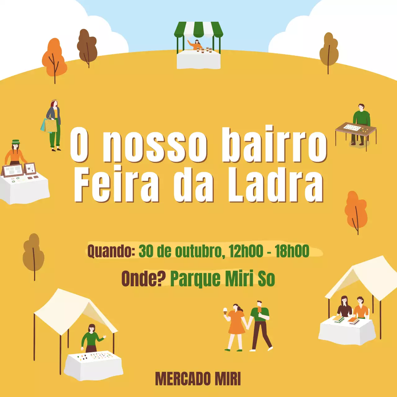 Promover uma feira da ladra moderna de outono em castanhos e amarelos