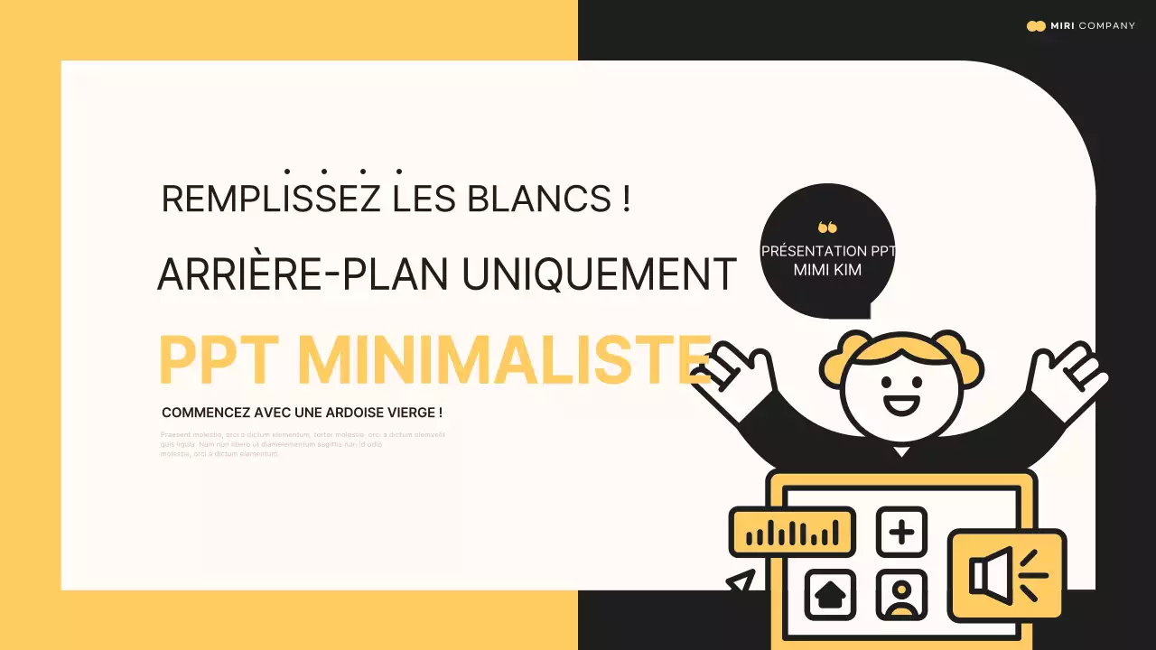 Présentation minimaliste en jaune et noir