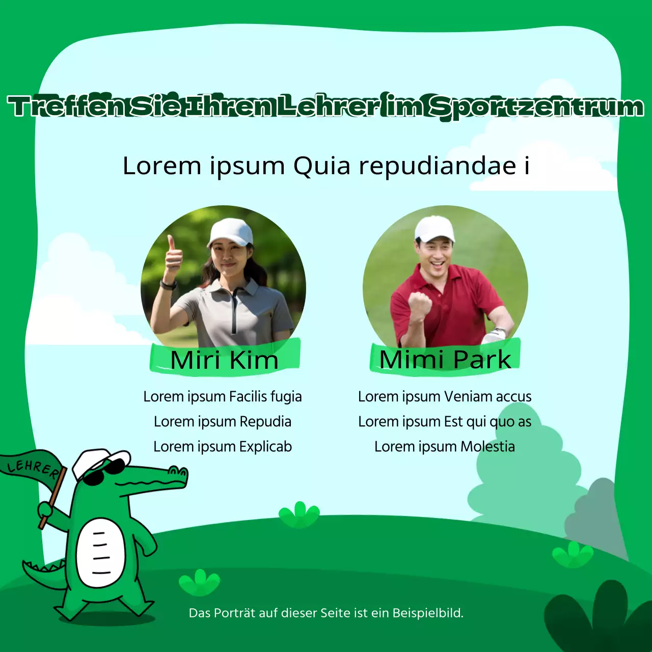  Kitschige Werbeanzeige eines Sportvereins in Grün und Hellblau