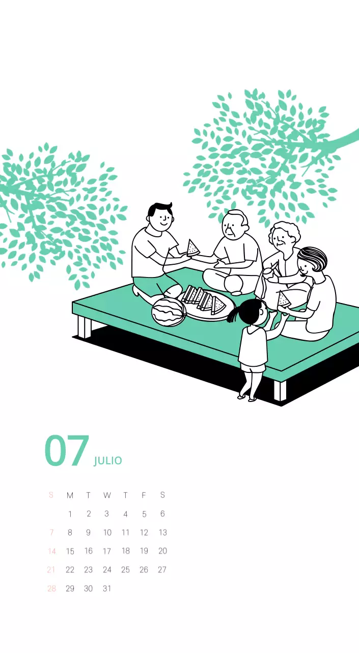 Calendario ilustrado multicolor