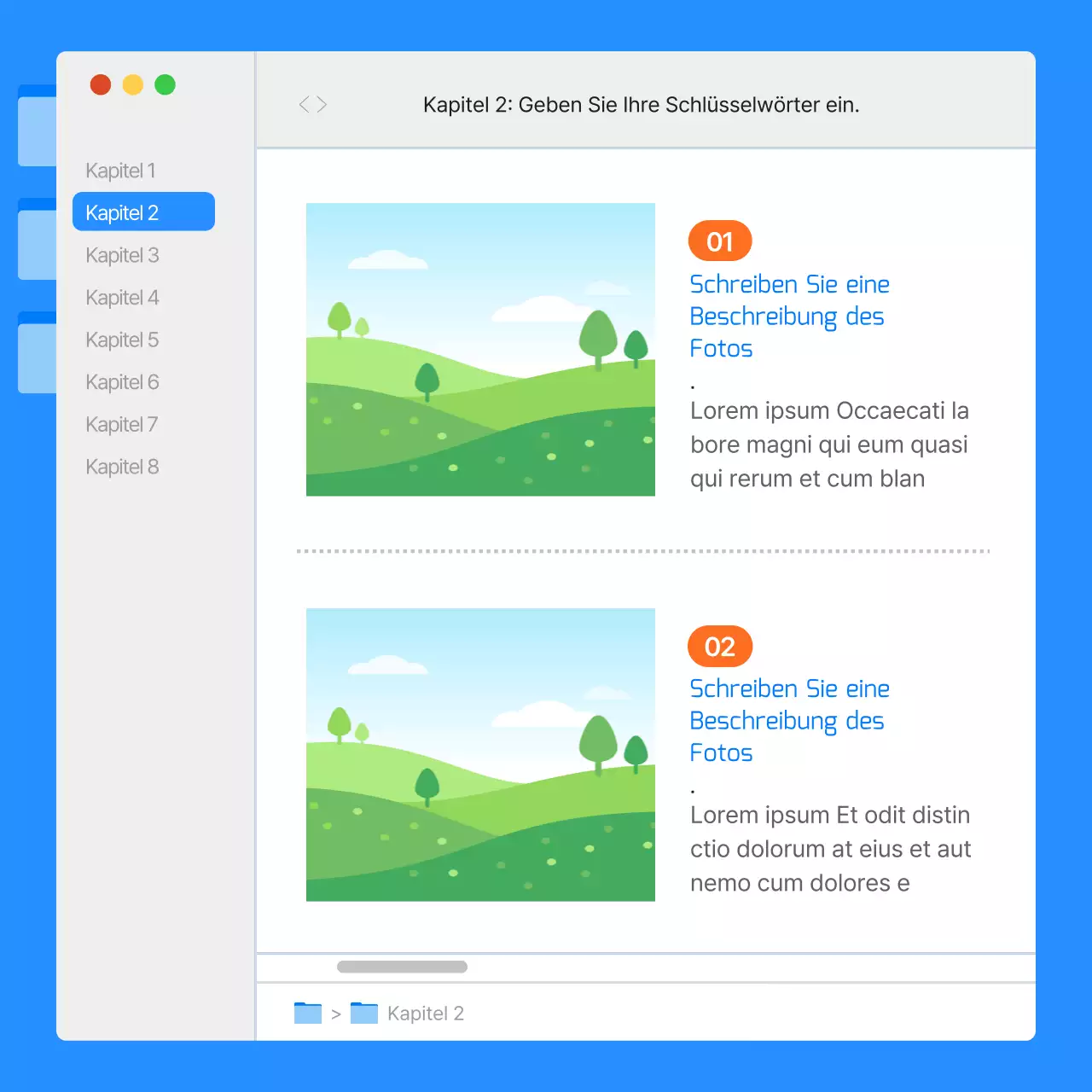 Einfache Monitor-UI-Berichte in Blau und Orange