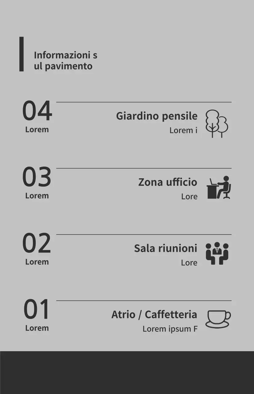 Bandiere a finestra con icone e istruzioni per il pavimento in una combinazione di colori grigio e grigio scuro