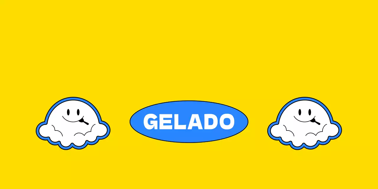 Etiqueta de cabeçalho da mercadoria com a marca Gelato amarela e azul