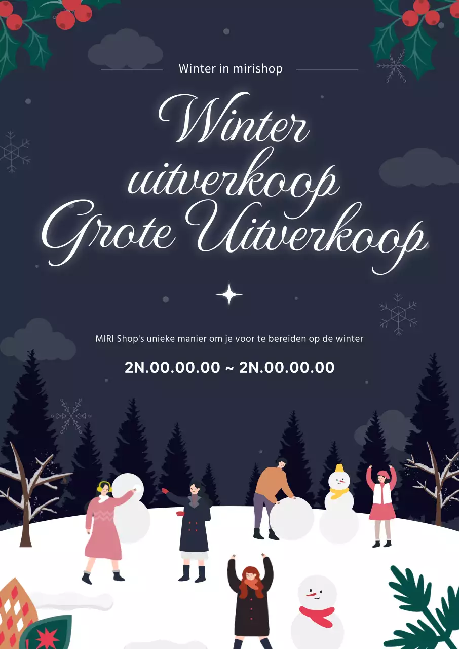 Een gids voor de winteruitverkoop met mooie illustraties in marineblauw en wit