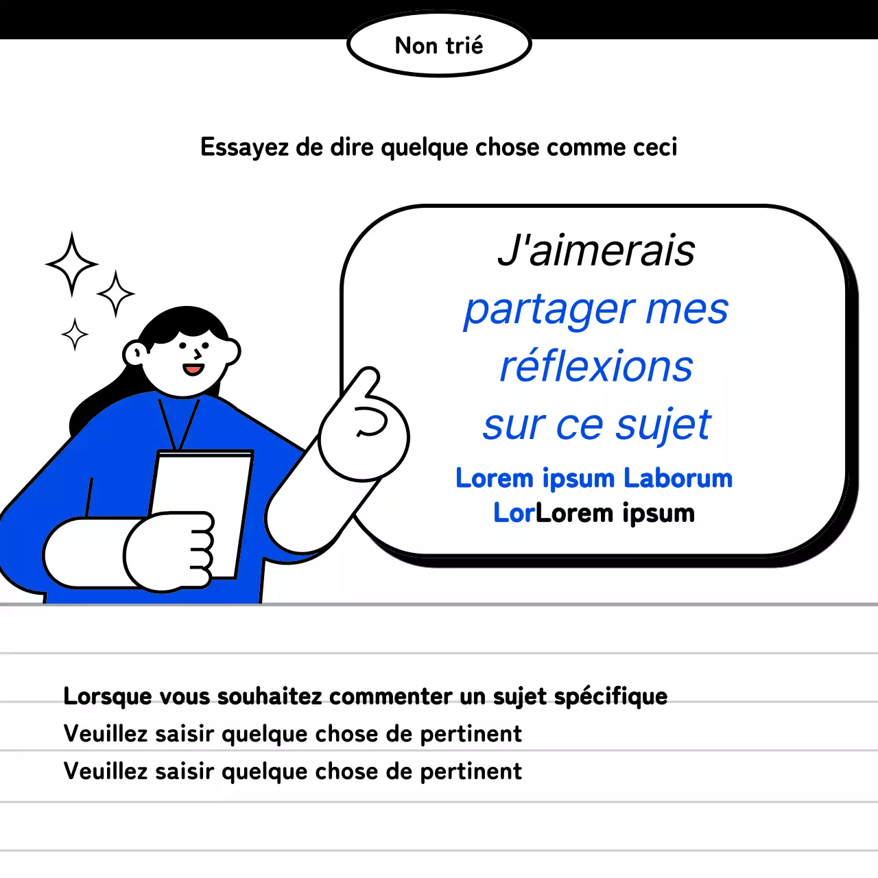 Postes d'anglais commercial kitsch en bleu, noir et blanc
