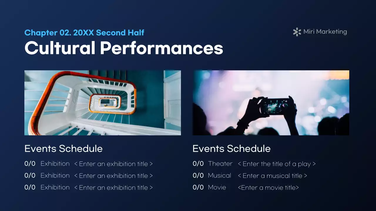 A modern marketing report in navy blue and white