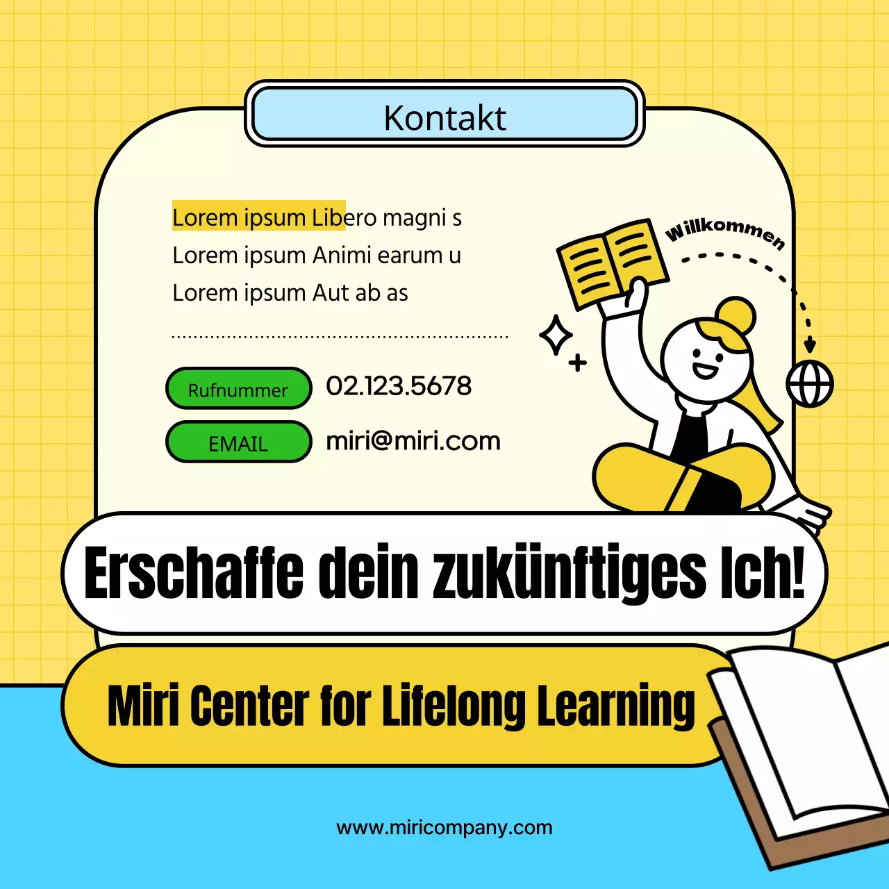 Kitschiges gelb-grünes Ausbildungszentrum zur Förderung der Studentenrekrutierung