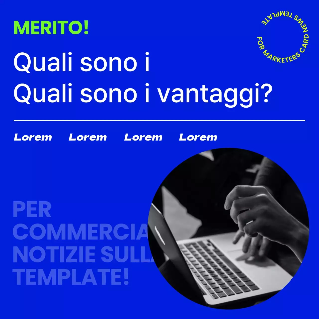 Proposta di modello cardnews moderno e di tendenza in blu navy e colori fluorescenti