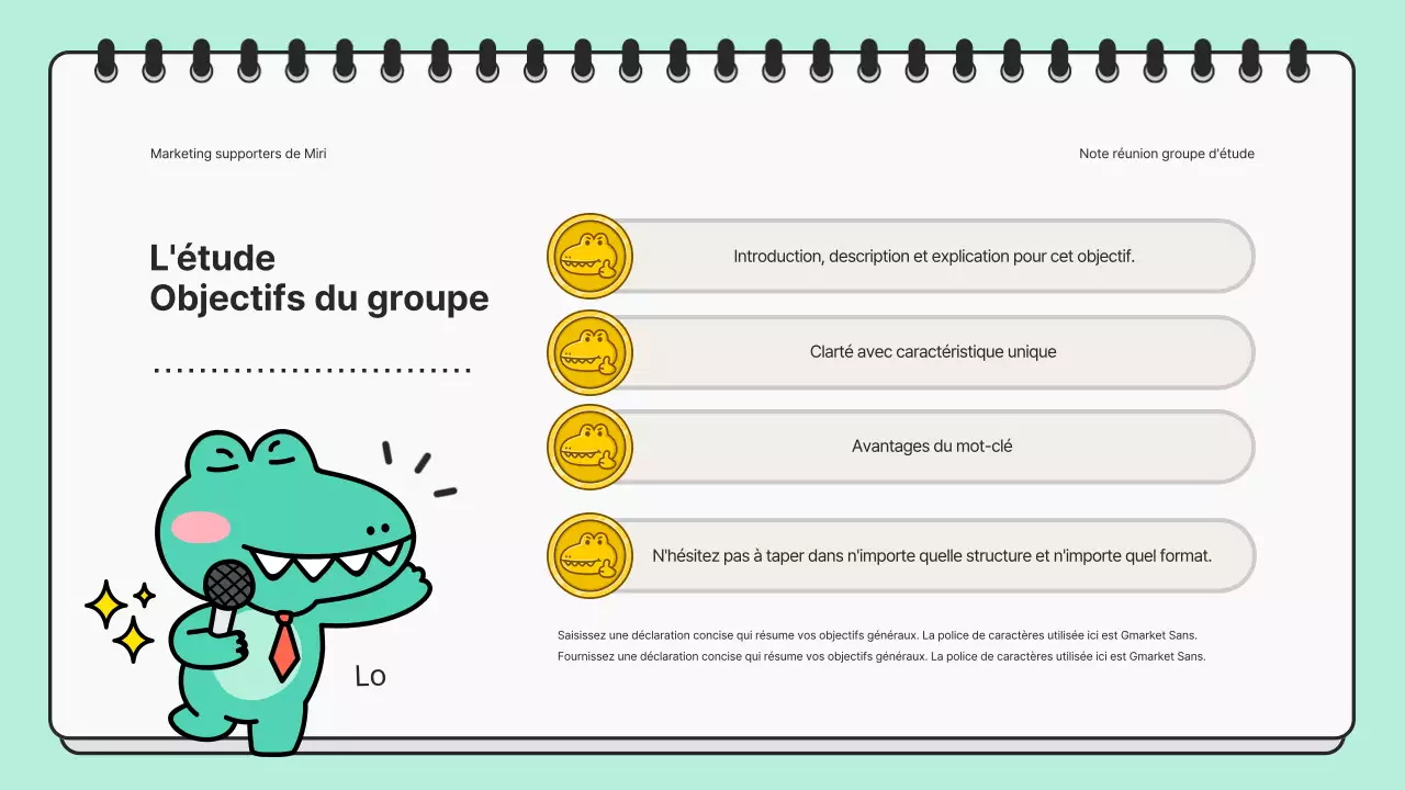 Présentation minimaliste d'une réunion d'étude en menthe et noir