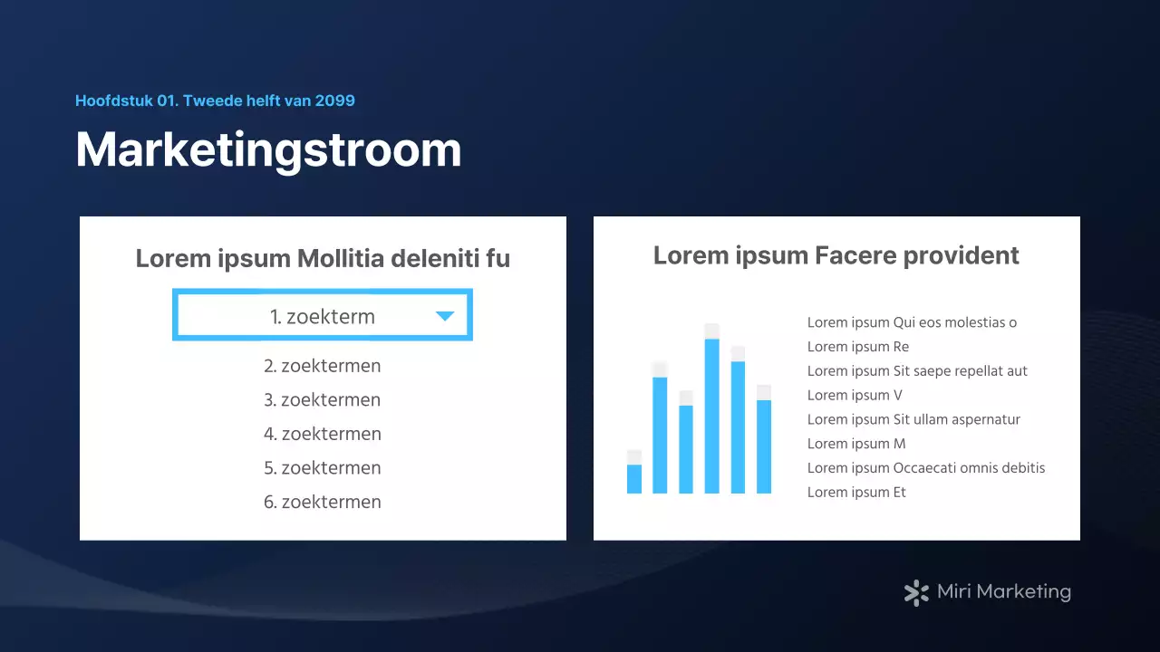 Een modern marketingrapport in marineblauw en wit