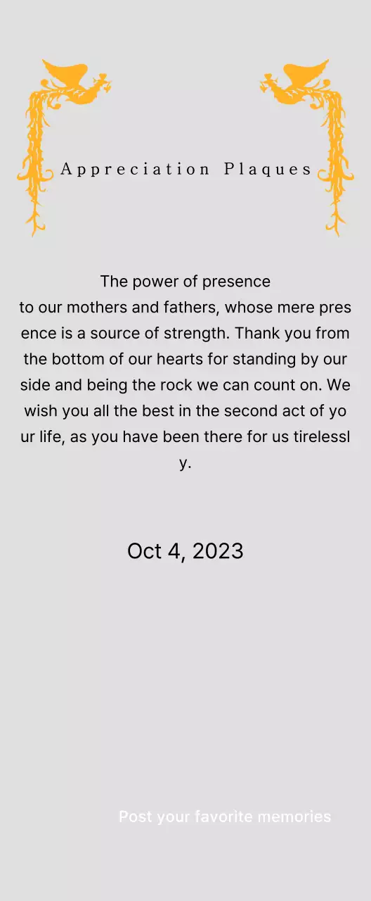 Placa de agradecimento temática do Dia da Mãe com uma ilustração de uma fénix