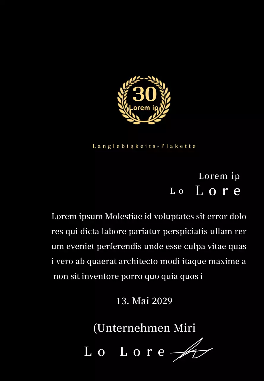 Firmenjubiläumsplakette mit Lorbeersymbol Konzept