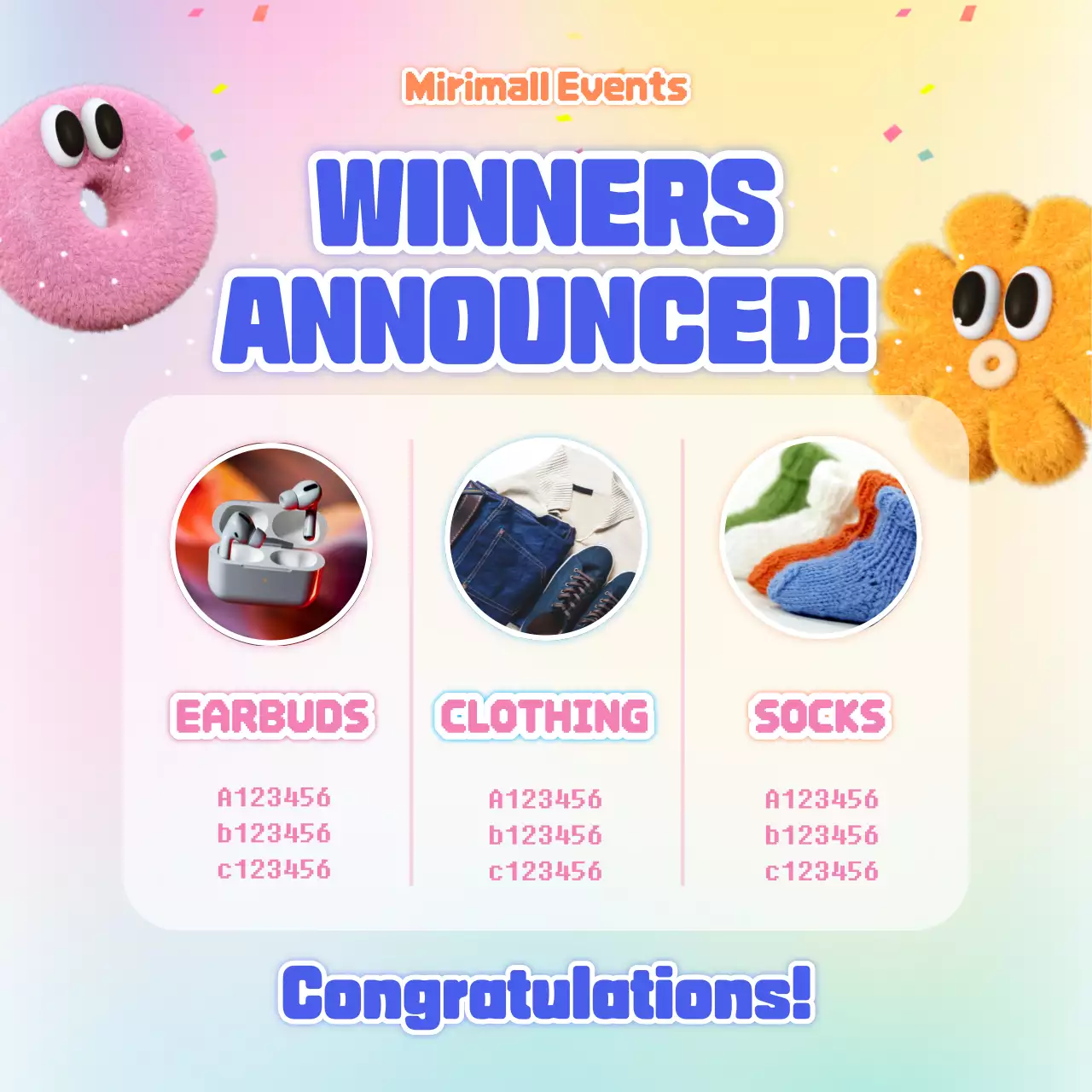 레인보우 트렌디 경품 발표 소셜 미디어 게시물