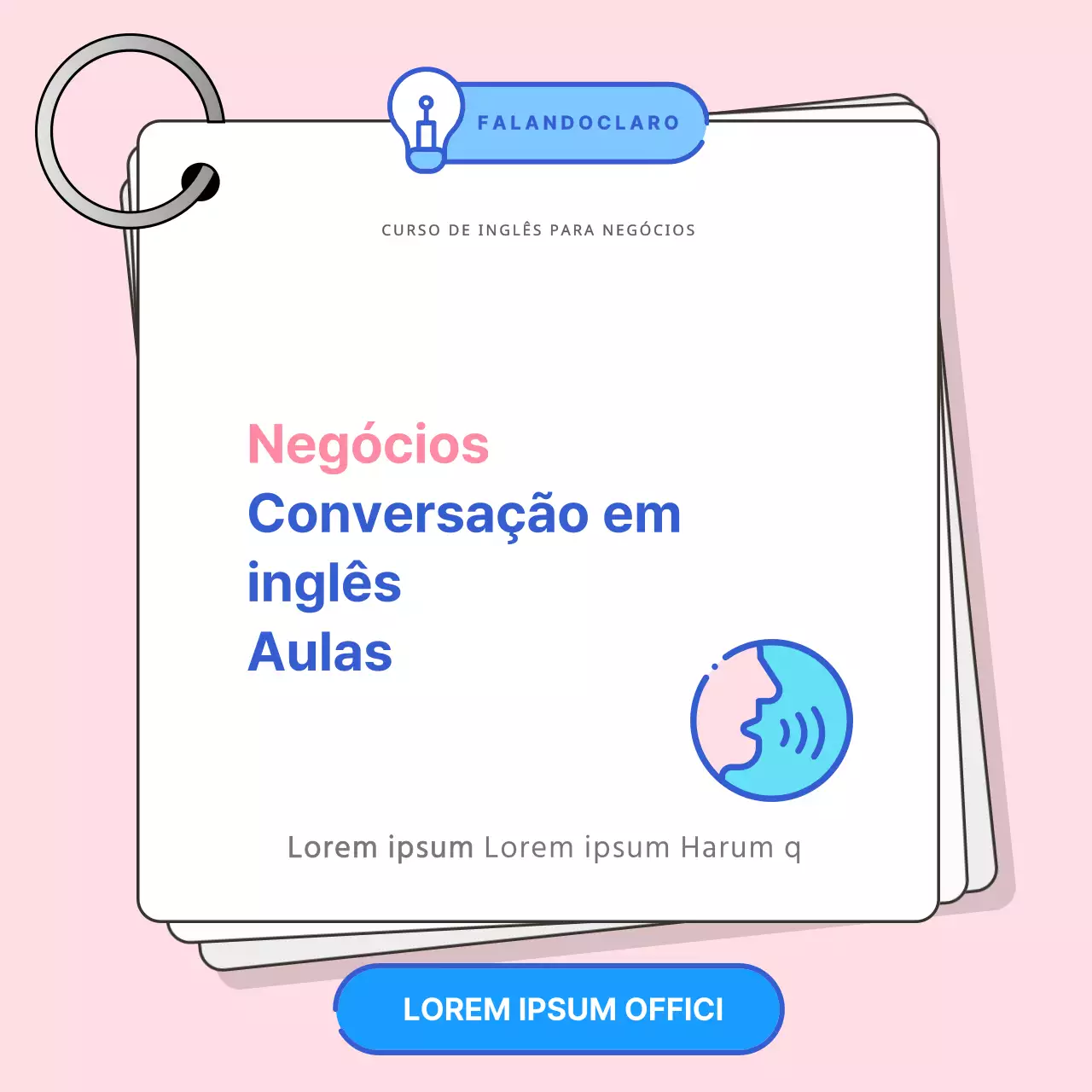 Promover conversas em inglês comercial com um esquema de cores rosa e azul