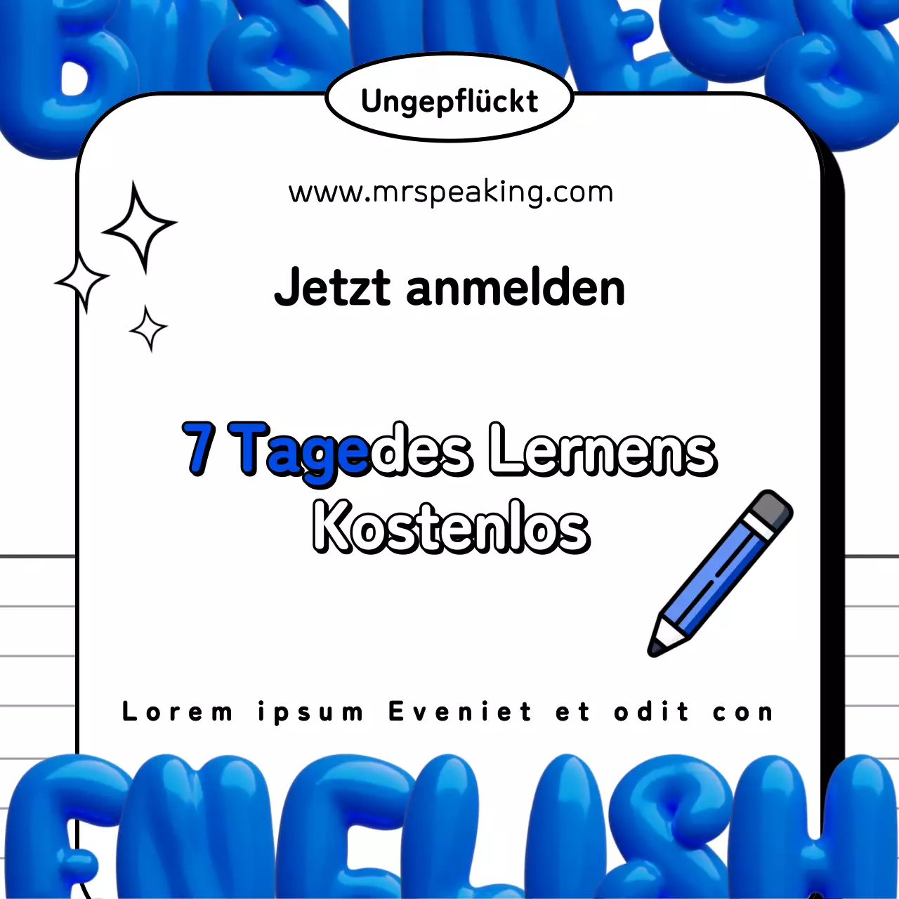 Kitschige englische Geschäftspost in blau und schwarz-weiß